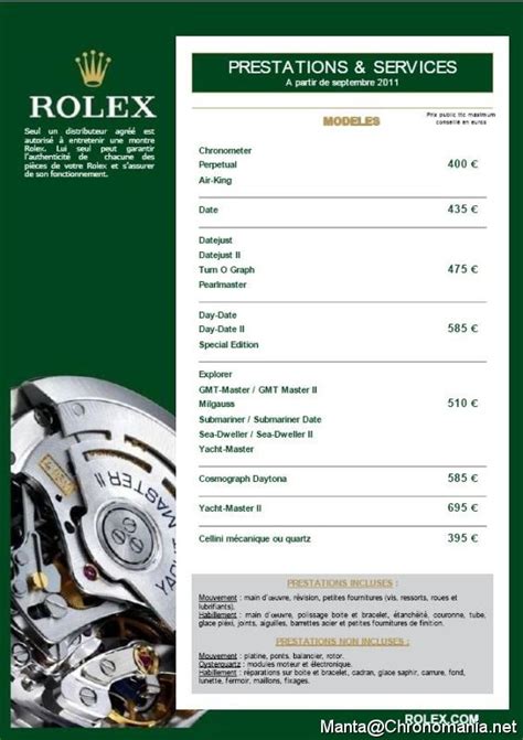 tarif revision rolex|rolex service rate.